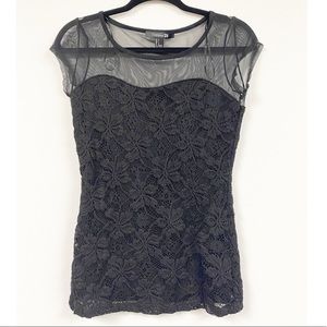 Black Floral and Sheer sweetheart Top